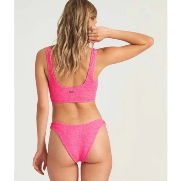 Billabong Summer High Crop Tank Crinkle Ribbed Hike Bikini Set Bubblegum Pink